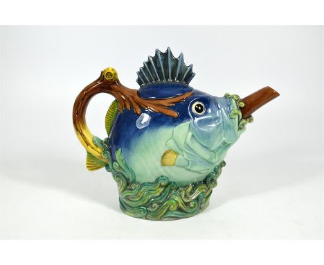 A Minton majolica archive collection "Fish teapot." Limited edition of 1000. Boxed with certificate.