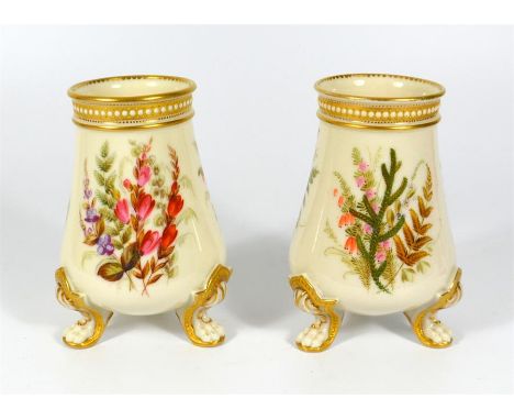A pair of Royal Worcester vases depicting floral patterns, Kerr & Binns period (circa 1852-1862). Height 12.5cm. (2)