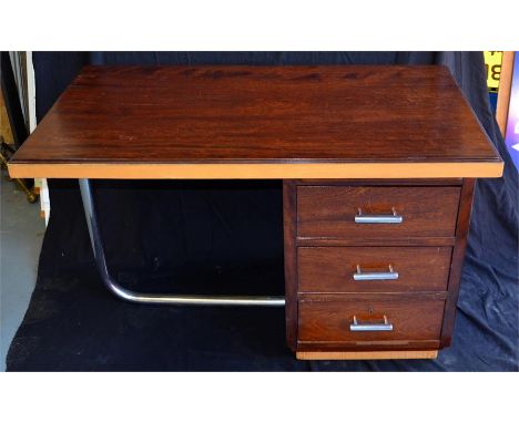 An art deco rosewood table and sycamore modernist desk, Circa 1950. Width 123cm. Height 65cm.