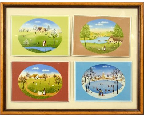 Four Villeroy and Boch tiles, "The Seasons," framed. Tile width 14.5cm.