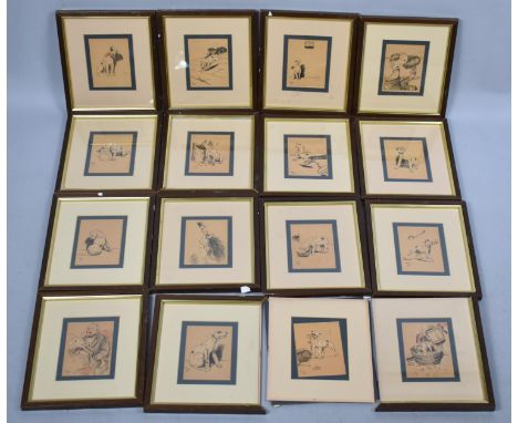 A Collection of Eighteen Cecil Aldin Bookplate Prints, (the backs of Frames with many sticky pads which will need removing), 