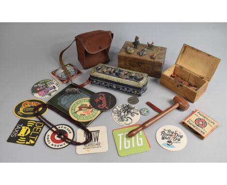 A Collection of Curios to Include Guinness Book, Lead Toy Figures, Vintage Cadbury Tin, Pathescope Film - Stag Hunting, Boxes