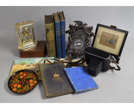A Collection of Various Sundries to Comprise Zenit Camera, Framed Sketch of Three Gents and a Cat Looking Out to Cruise a Shi