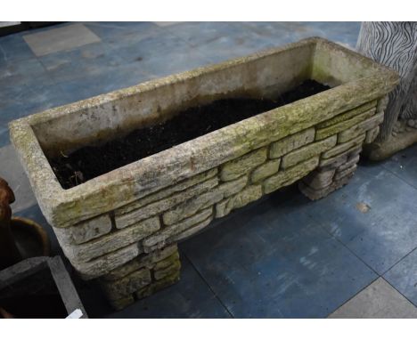 A Reconstituted Stone Rectangular Garden Planter on Stand with Stylised Brick Design, 75cm Wide 