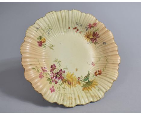 A Royal Worcester Blush Ivory Pedestal Dish of Reeded Rim and Floral Hand Painted Decoration, 21cm Diameter 