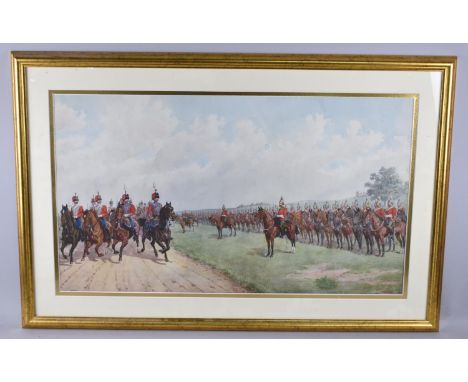 A Framed Coloured Simkin Print, "The Duke of Lancaster's Own Yeomanry Cavalry", 76x43cm 
