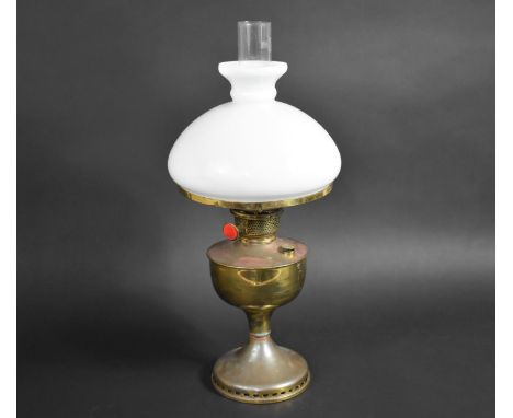 A Vintage Brass Oil Lamp with Glass Shade 