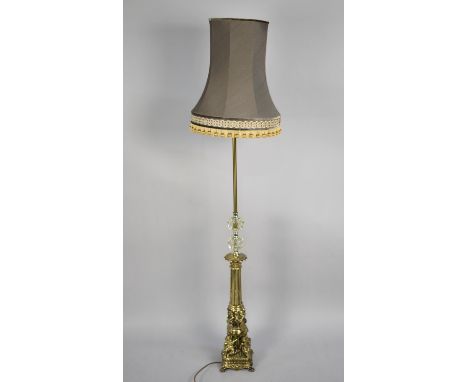 A Large Mid/Late 20th Century Gilt and Perspex Tall Table Lamp with Shade, 156cm (Max) 