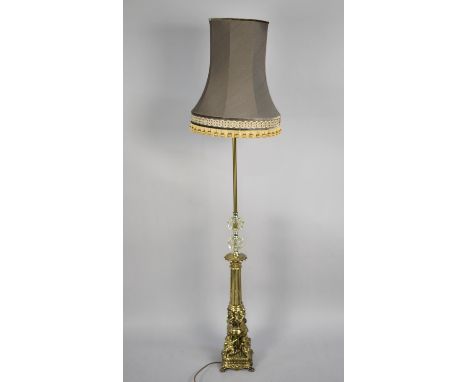 A Large Mid/Late 20th Century Gilt and Perspex Tall Table Lamp with Shade, 156cm (Max) 