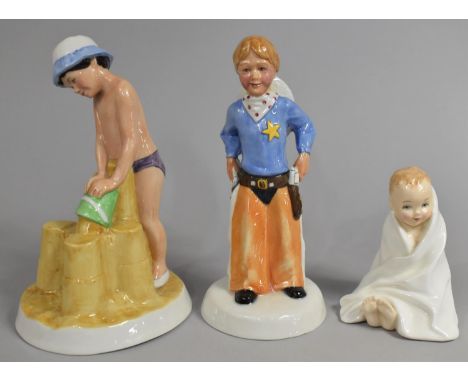 Two Royal Doulton Childhood Days Figures, "Stick 'Em Up" and "Just One More" Together with a Royal Doulton "This Little Pig" 