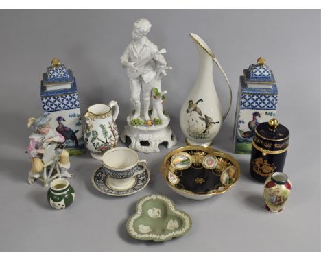 A Collection of Various Ceramics to Comprise Pair of Coronaware "Chantilly" Lidded Vases of Square Form (AF), Continental Fig