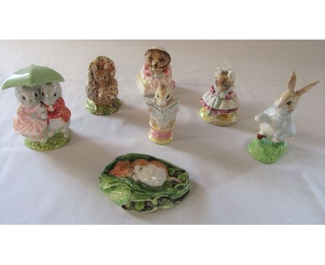 Various Beswick Beatrix Potter figurines from the 1980s&nbsp; - Mrs Tiggywinkle takes tea 1985, Timmy Willie sleeping 1986, T