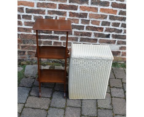 Small mahogany shelf and a Lloyd Loom linen basket