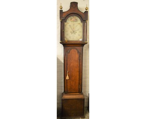 Georgian 8 day longcase clock maker Clay Gainsborough with painted dial &amp; mixed wood case Ht 207cm