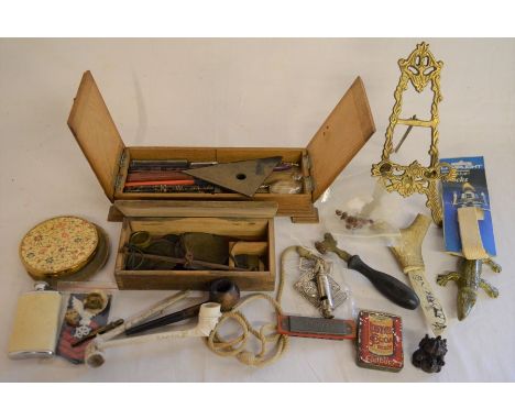 Various collectors items including pocket scales, pens, pipes, Acme whistle etc