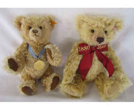 2 Steiff teddy bears - Margarete Steiff celebration bear 2005 H 30 cm &amp; Danbury Mint 2002 bear H 32 cm