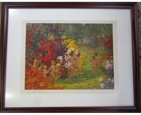 Arthur John Black (1855-1936) - pencil signed lithographic print with Fine Art Trade Guild blindstamp of children playing in 