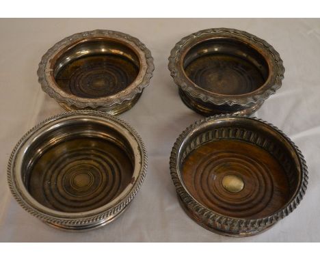 Pair &amp; 2 other silver plate &amp; mahogany 19th century vine decanter coasters&nbsp;