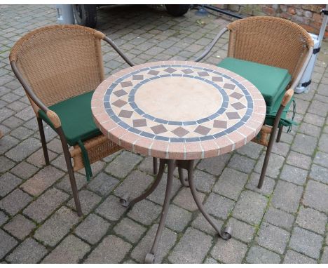 Circular tile top patio table &amp; 2 chairs