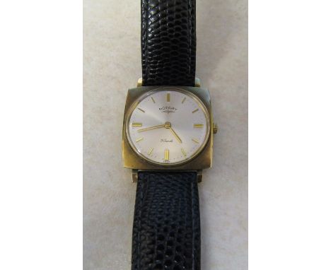 9ct gold gents Rotary 21 jewels wrist watch with leather strap