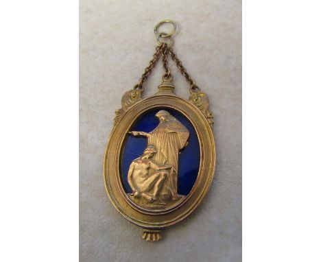 9ct gold and enamel religious pendant, weight 10.5 g L 6 cm (inc chain)