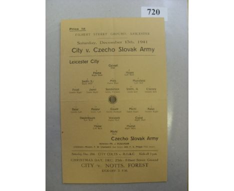 1941/1942 Leicester City v Czechoslovak Army, a programme from the game played on 13/12/1941