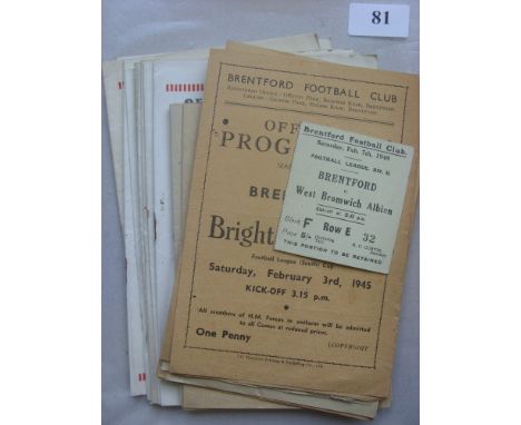 Brentford, a collection of 32 home programmes from the 1940's and 1950's, in various condition, the season split is as follow