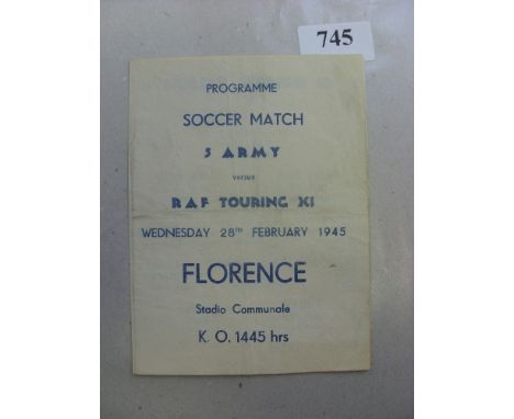 1944/1945 The 5th Army v RAF Touring XI, a programme from the game played in Florence on 28/02/1945