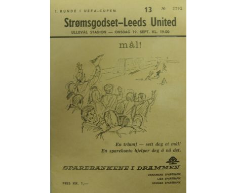 1973/74 Stromgodset v Leeds Utd, a rare programme for the UEFA Cup tie, played on 19/09/73