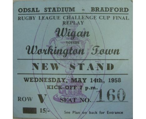 1958 Rugby League Final Replay, Wigan v Workington, a ticket from the game that was not required, but was scheduled to take p