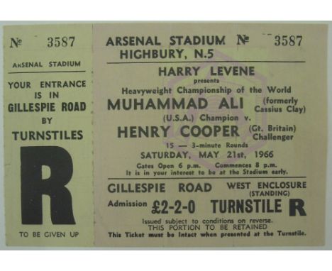 1966 Boxing, a very rare unused complete ticket from the Heavyweight Championship of the World bout, Muhammad Ali v Henry Coo