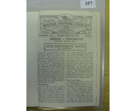 1938/39 Arsenal, a bound volume of the first team and reserve team Football programmes, bound without covers, also includes F