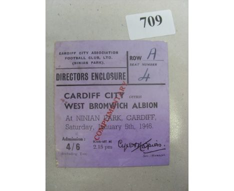 1945/46 Cardiff City v West Bromwich Albion, a ticket from the game played on 05/01/1946