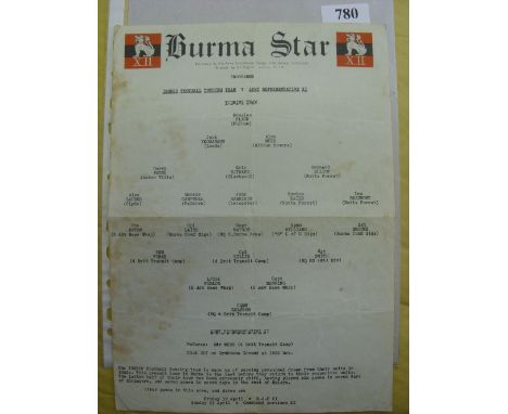 1945/1946 The India Football Touring Team (British Personel) v Army Representative Team, a rare programme from the game playe