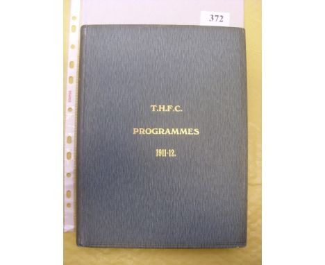 1911/1912 Tottenham Hotspur, a bound volume of 51 football programmes, to include 19 League games, 19 reserve games, other ga