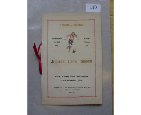 1935 Southampton, Menu and ticket/card from the Jubilee Celebration Club Dinner, held at the South Western Hotel on 23/11/193