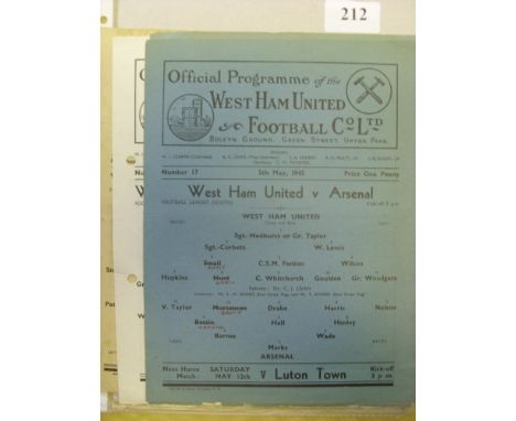 West Ham Home Programmes, a collection of 4 issues in varous condition, 08/11/43 QPR, 30/12/44 QPR (White Issue, PH), 10/02/4