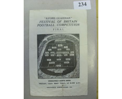 1915 Festival of Britain, Cleveland Old Boys v Barkinside, a very rare programme from the 'Ilford Guardian' Festival of Brita