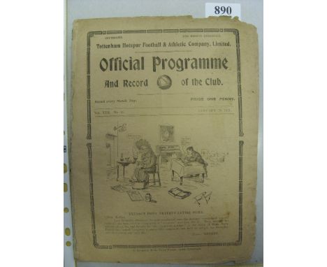 1920/1921 Tottenham v Bradford City, a programme from the FA Cup tie played on 29/01/1921, ex bound volume, frayed edges