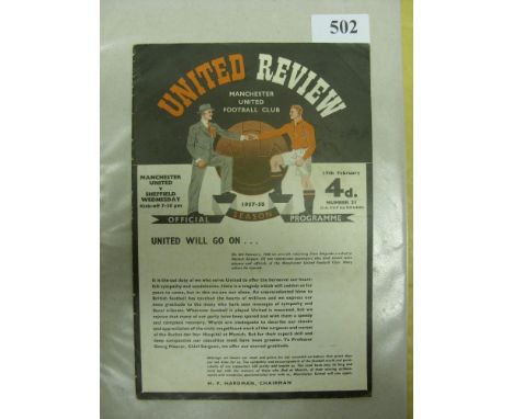 1957/58 Manchester Utd v Sheffield Wednesday, a programme from the FA Cup tie played on 19/02/1958.  The programme is in very