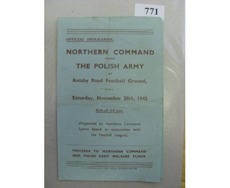 1942/1943 Northern Command v The Polish Army, a programme from the game played at Anlaby Road, Hull on 28/11/1942