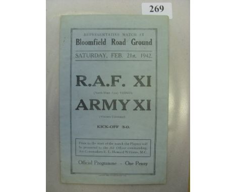 1941/42 RAF XI v Army XI, a programme from the game played at Blackpool on 21/02/1942