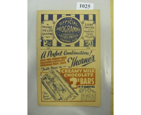 1937/1938 Leeds Utd v Chester, a rare programme from the FA Cup tie, played on 08/01/1938, neat punched holes