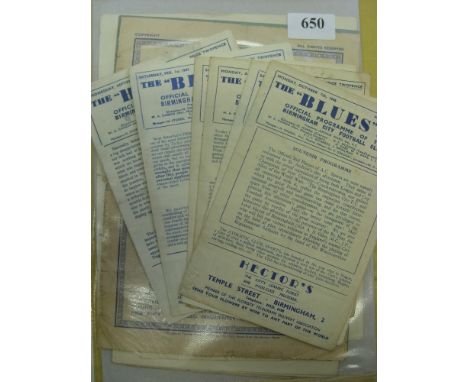1946/47 Birmingham City, a collection of 12 home (6), and away (6), programmes in various condition, the homes include AC Spa