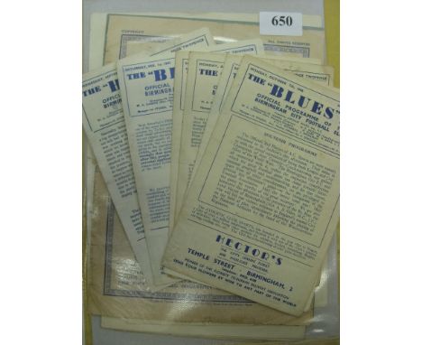 1946/47 Birmingham City, a collection of 12 home (6), and away (6), programmes in various condition, the homes include AC Spa