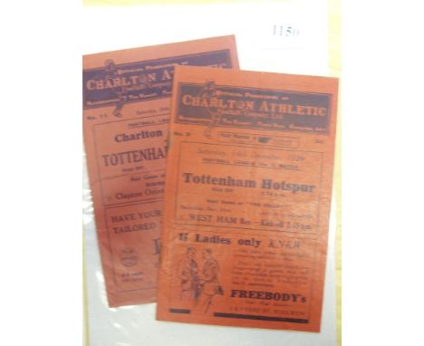 Charlton v Tottenham, a pair of programmes from the games played on 14/12/1929, 26/12/1931