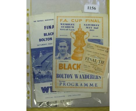 1953 FA Cup Final, Blackpool v Bolton, an official programme, pirate programme by Buick, a match ticket from the game played 