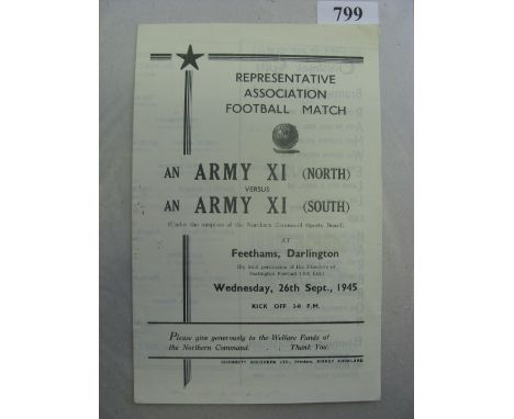 1945/1946 Army XI (North) v Army XI (South), a programme from the game played at Darlington on 26/09/1945