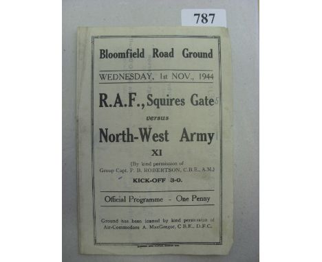 1944/1945 RAF Squires Gate v Northern West Army XI, a programme from the game played at Blackpool on 01/11/1944