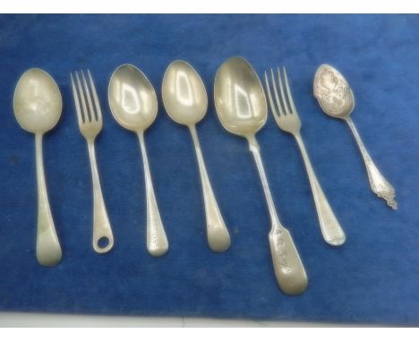 Assorted military cutlery with silver caddy spoon